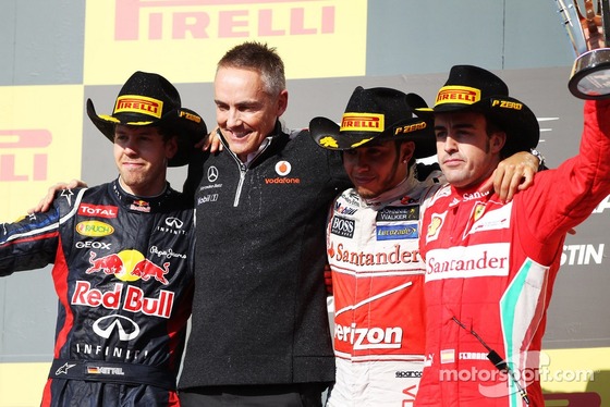 セバスチャン・ベッテル、マーティン・ホイットマーシュ 、ルイス・ハミルトン、フェルナンド・アロンソ、2013年F1アメリカGP