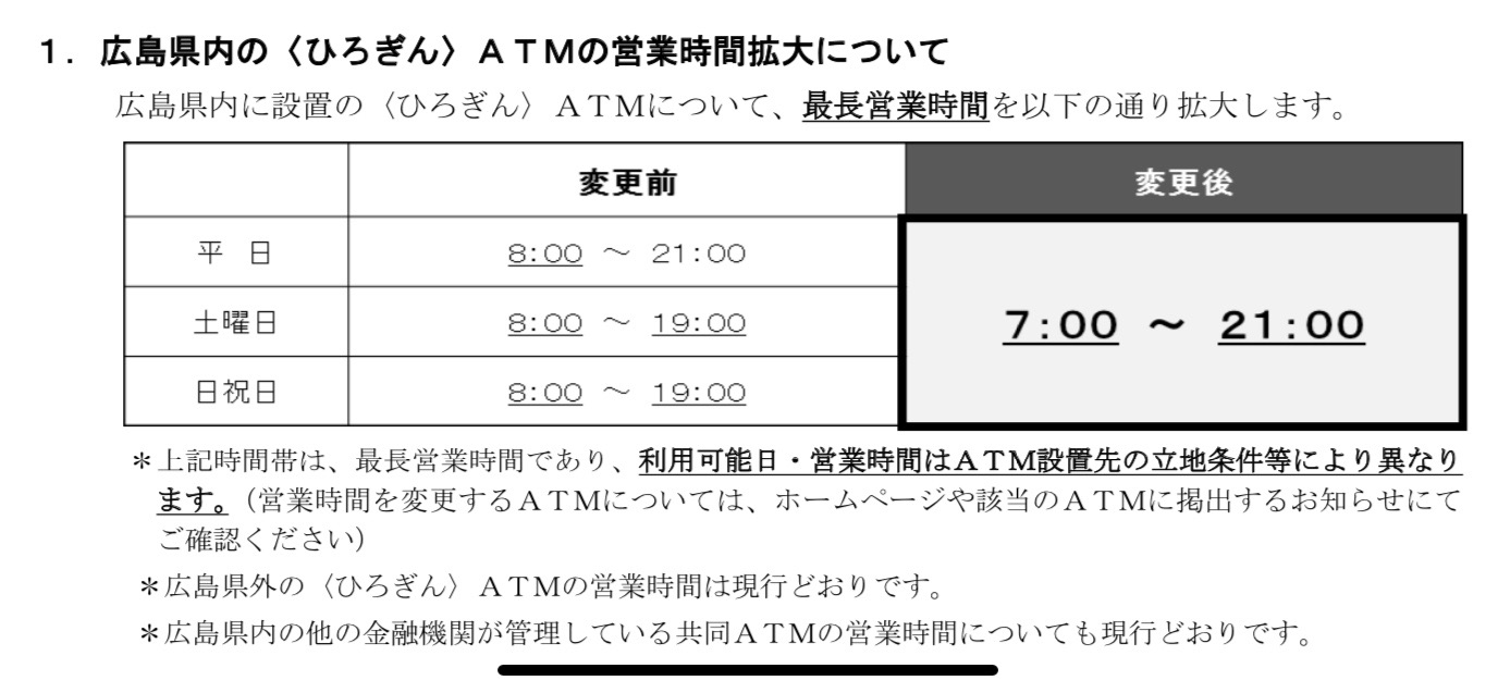 4月1日 水 から広島銀行のatmにかかる各種手数料と営業時間が変わるみたい まるごとgo 広島市安佐南区 安佐北区あたりの地域情熱ブログ