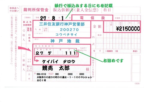 競売入札代金納付見本