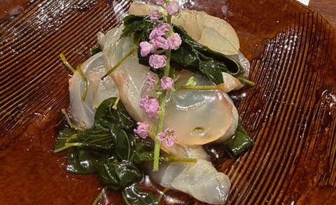 真鯛のモロヘイヤ醤油和え