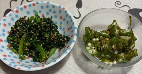 ほうれん草の胡麻和え&オクラめかぶ