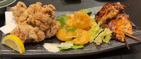 から揚げ＆エビチリ&シマアジ焼き