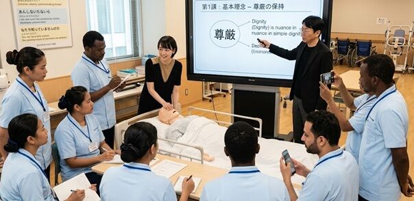 特定技能介護人材への事前教育場面