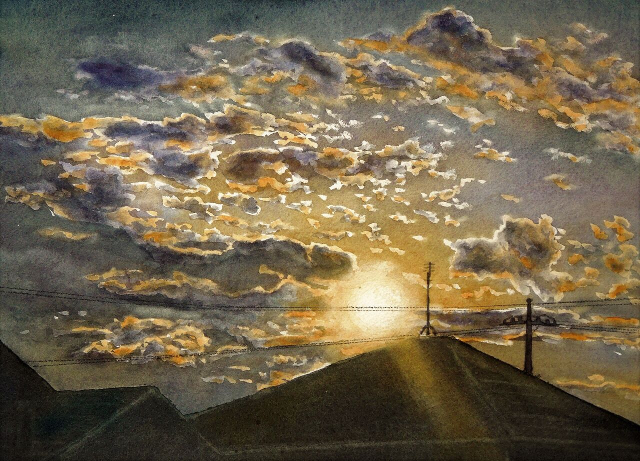 再入荷アイテム 絵画「夕日を浴びて～ 水彩画 森の散歩道」 絵画