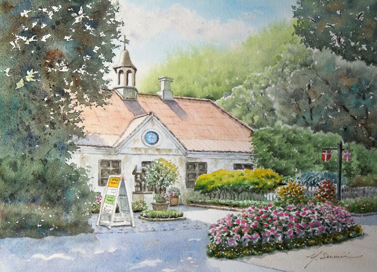 水彩画「公園のレストラン前」 【公式通販】
