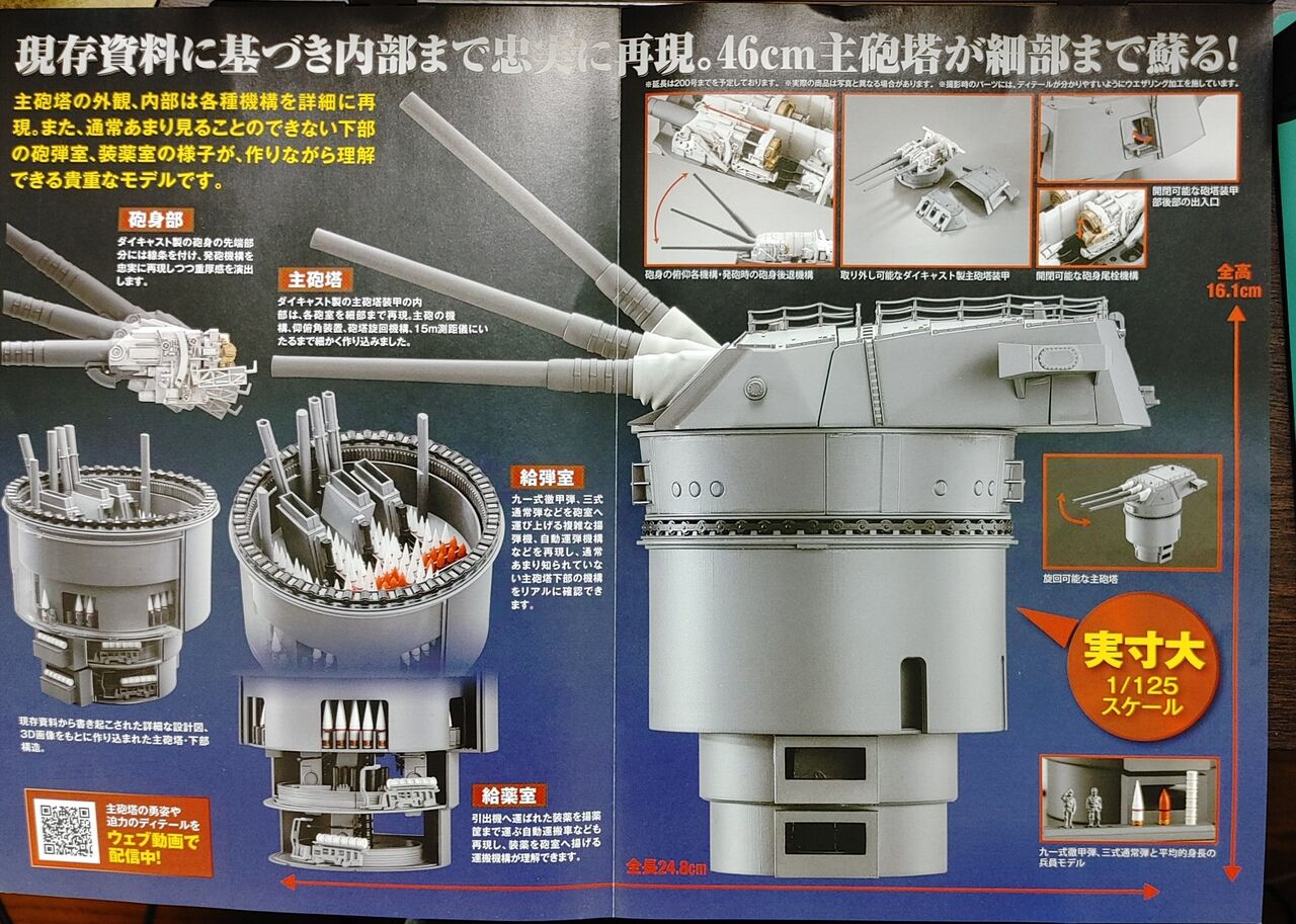 完成品 1/125スケール 戦艦大和 45口径46cm3連装 第一主砲塔