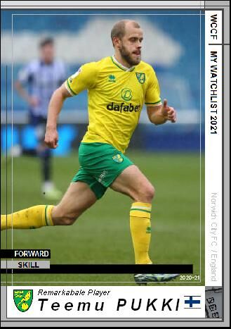 21 Watchlist テーム プッキ ノリッジ シティfc Wccfオリカ選手名鑑 Wccf Is Forever