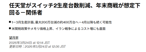 任天堂、望月崇さんの売り煽り記事と日本屈指の逆神の2連コンボの前に沈む
