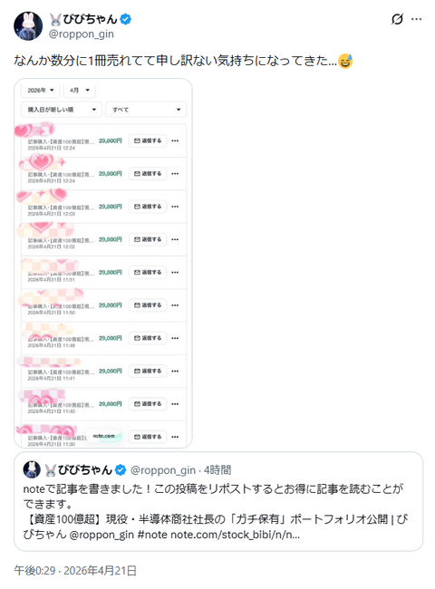 情報商材屋が群がるnote、社長兼筆頭株主の加藤貞顕さんが決算発表翌日に高値で55万株を売り抜けるナイストレード