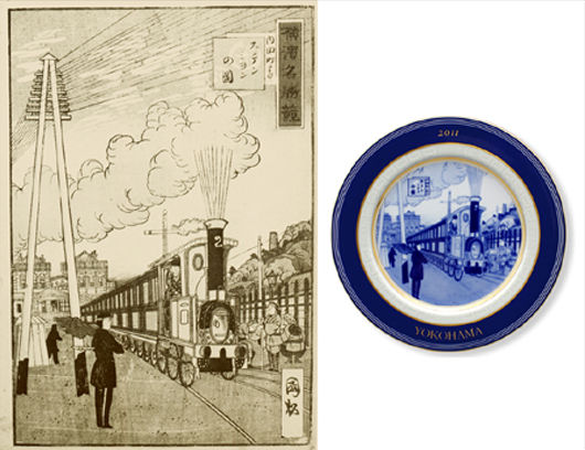 貴重！　横浜増田窯　1983年製　横浜蒸気車鉄道全図　花瓶 貴重 横浜増田窯 1983年製 横浜蒸気車鉄道全図 花瓶 フラワー