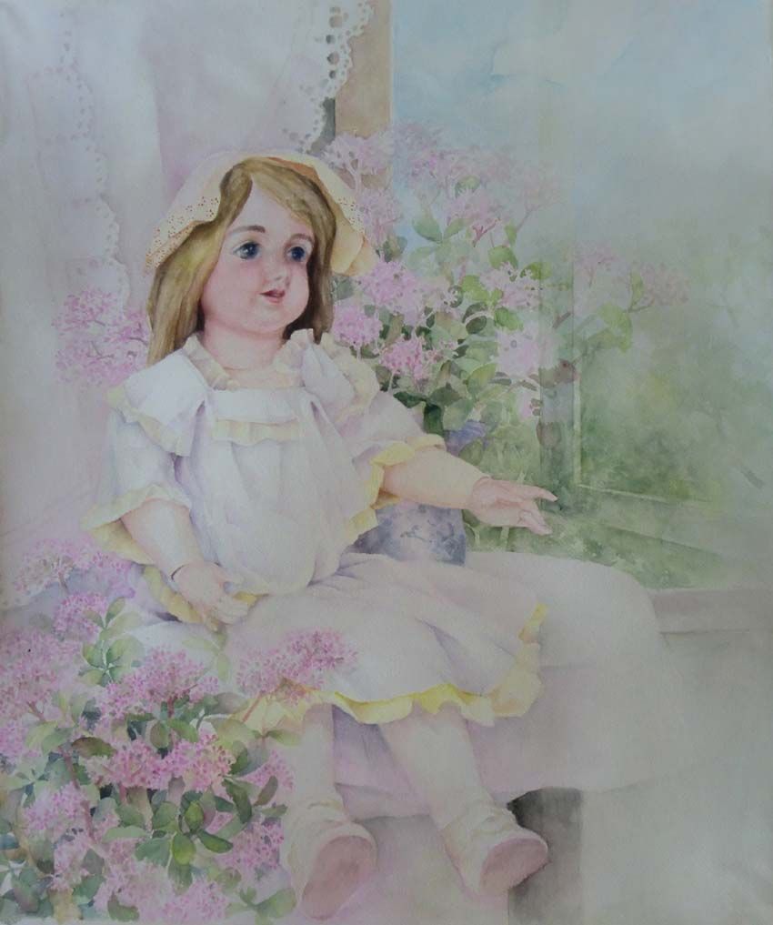 水彩画「可愛い人形」