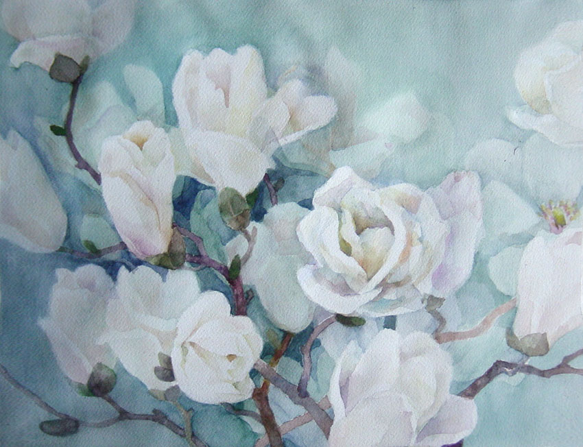 水彩画の楽しさ19 花を描く（白木蓮） : 益山典子 水彩画の心紀行