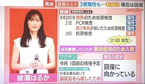 綾瀬はるか 感染