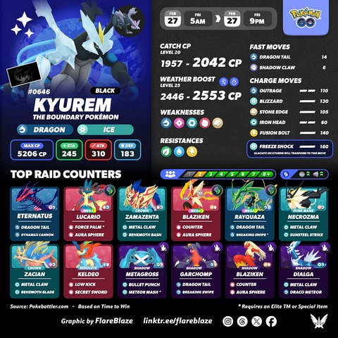 【ポケモンGO】本日は「レシラム、ブラックキュレム」と「ゼクロム、ホワイトキュレム」がレイドに登場、18時からはレイドアワー