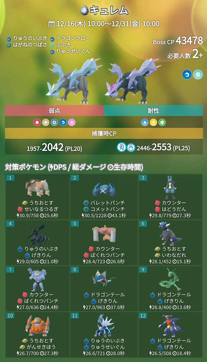 ポケモンgo キュレムはtl30が2人でも討伐可能 グロスかテラキオンでしばき倒せ