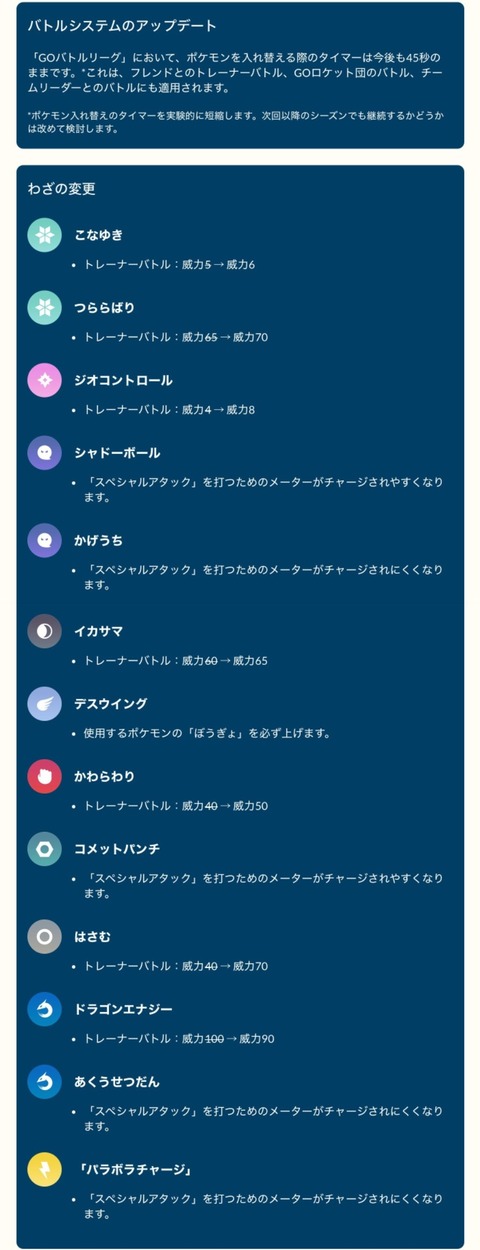 【ポケモンGO】来シーズンの新たに覚える技や技性能の調整！