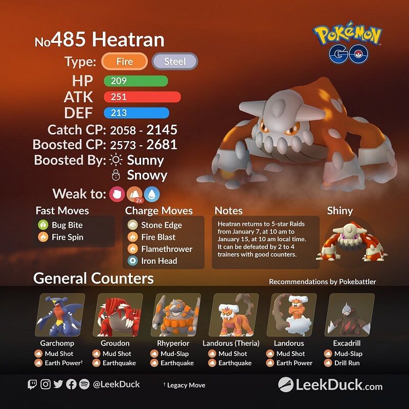 ポケモンgo 18時から ヒードラン 大量発生 ヒードランレイドの周期も判明 最大cp 2145 2681