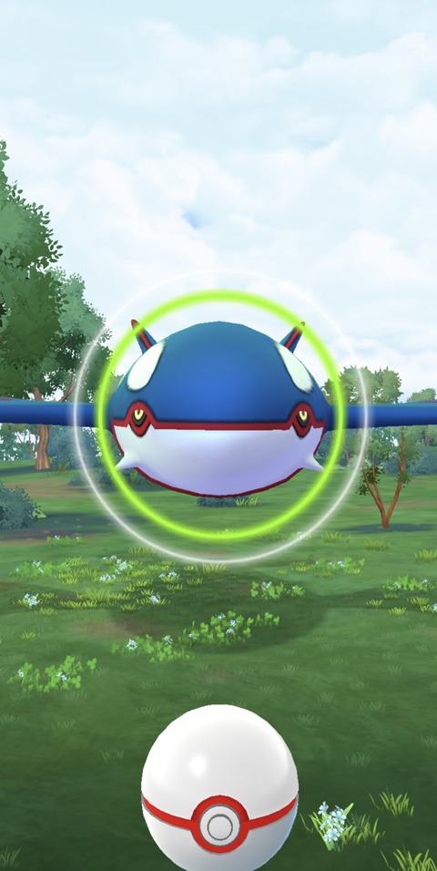 【ポケモンGO】カイオーガのゲッチャレ、捕獲サークルが緑になる