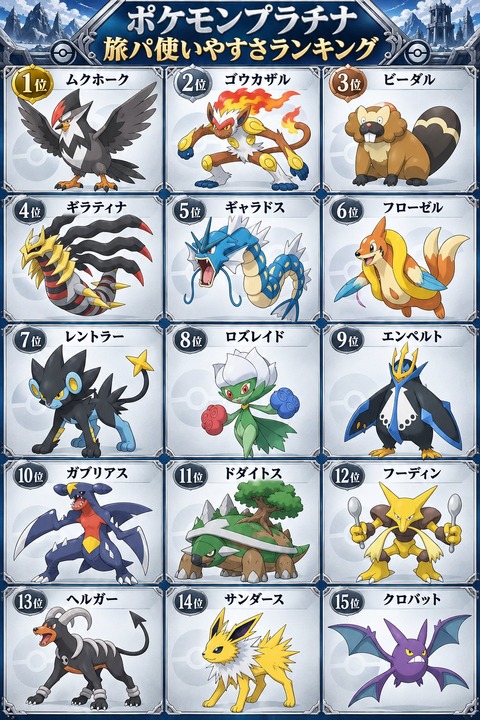 【画像】ポケモンプラチナ　旅パ使いやすさランキング