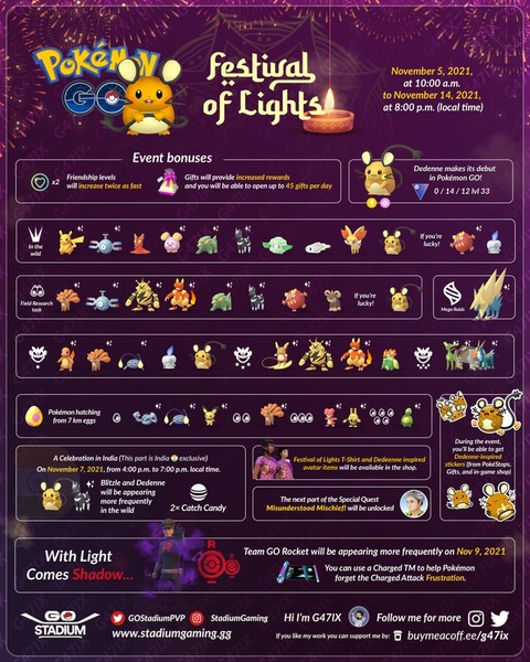 ポケモンgo 光のフェスティバル の詳細発表 後半にロケット団イベント 11月5日 14日