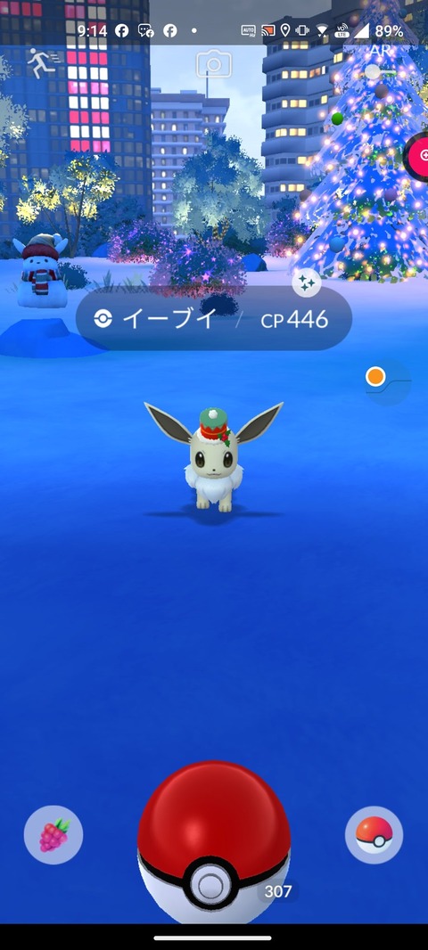 【ポケモンGO】タイムチャレンジでホリデーハットをかぶった「イーブイ」