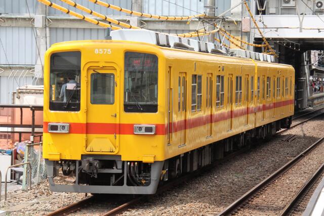 東武大師線 亀戸線 8000系 特別カラーリング 営業中です まつもとあずさ が3番線にまいります