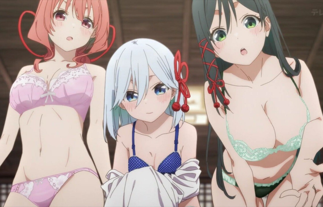 アニメ『甘神さんちの縁結び』1話で女の子たちのえっちな下着姿や押し倒すエロシーンなど