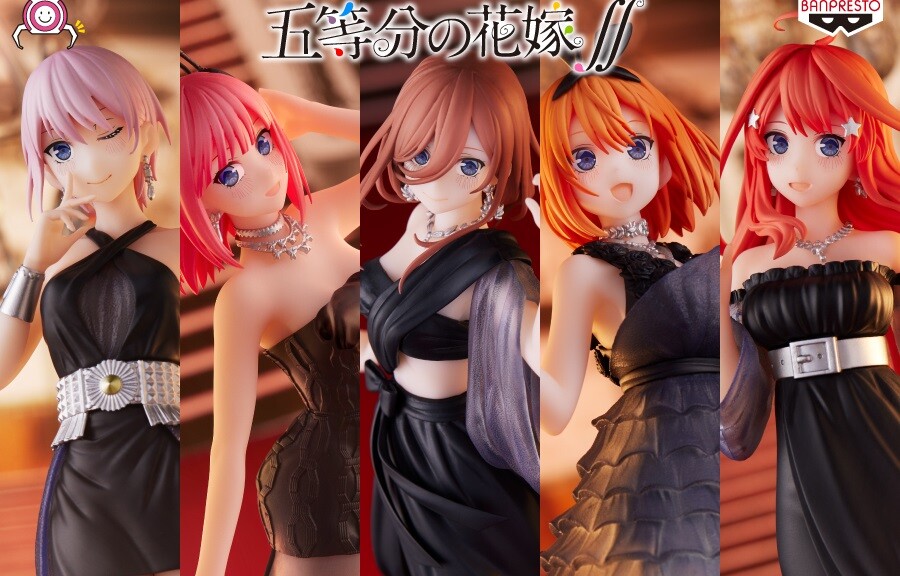 『五等分の花嫁』5人のえっちなスケスケやおっぱいの黒ドレス姿のエロプライズフィギュア