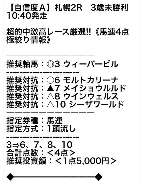 マーベラス　馬連　8月21日　有料