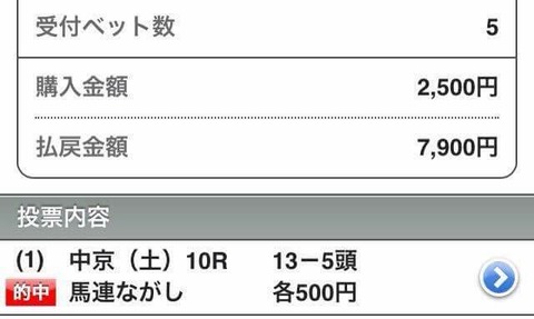 マーベラスの恩恵7900円　馬連