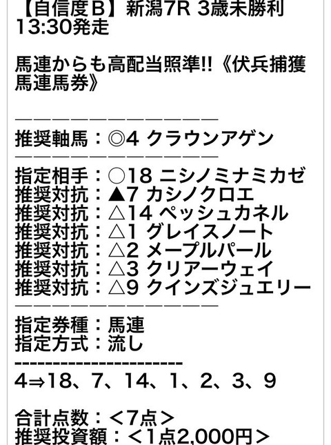 8月20日　マーベラス　馬連