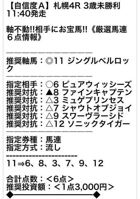 8月21日マーベラス　馬連