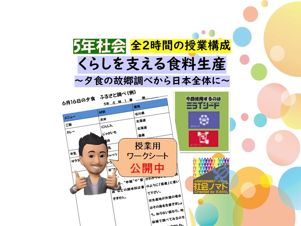 ５年 くらしを支える食料生産 夕食のふるさと調べから日本全体に 22年度ver 指導案 単元計画 ワークシート 資料 小学校社会科 小学校社会ノマド 小学校社会科授業 指導案データベース