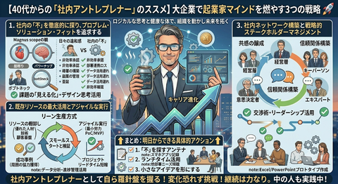 【40代からの「社内アントレプレナー」のススメ】大企業で起業家マインドを燃やす3つの戦略
