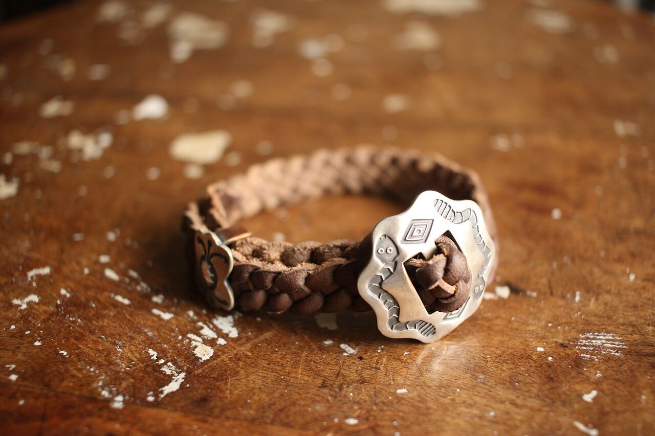 BARNSTORMERS / Mid 1960s Cowhide Braided Bracelet,Sterling