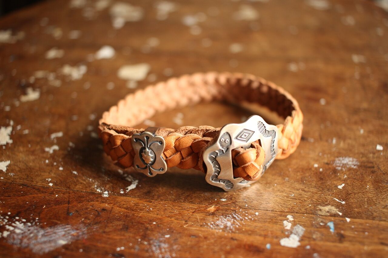BARNSTORMERS / Mid 1960s Cowhide Braided Bracelet,Sterling