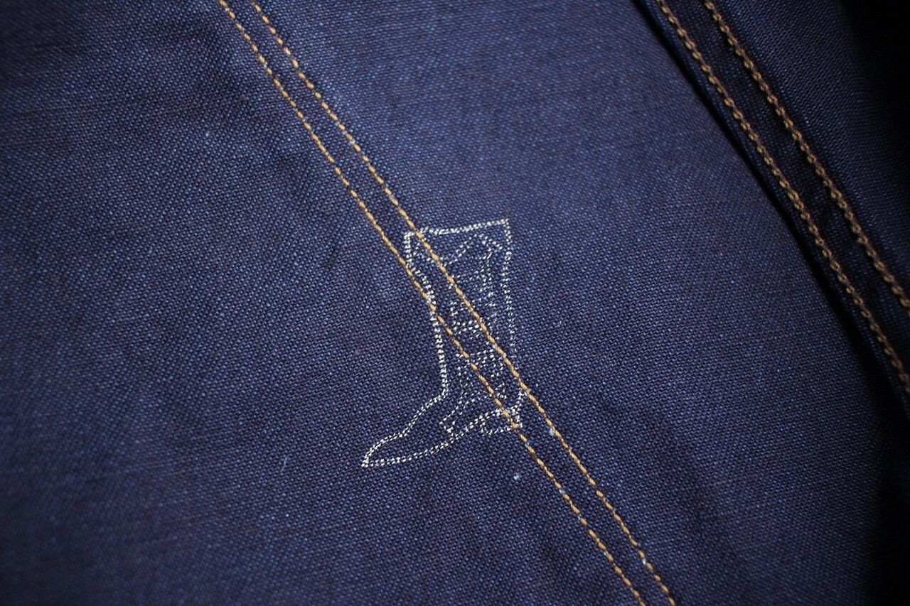 blue and gold striped overalls