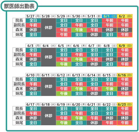 獣医師出勤表2024_6月2