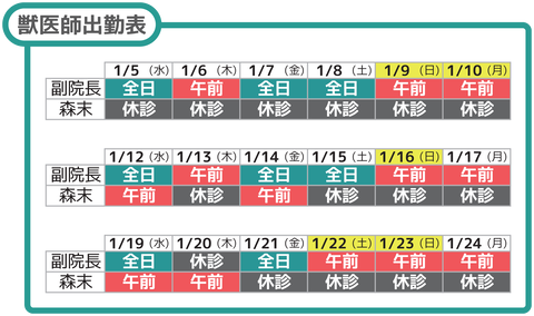 獣医師出勤表2022_1月3行