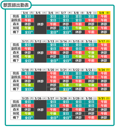 獣医師出勤表2024_3月