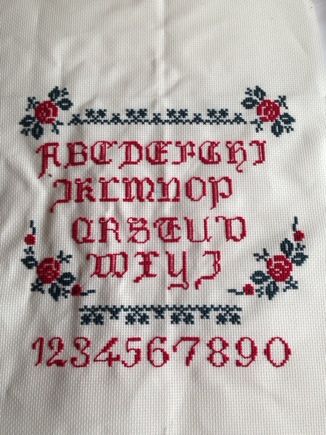 数字のサンプラーとバラの刺繍 ノースポール 夏の夕べのガタガタ日記