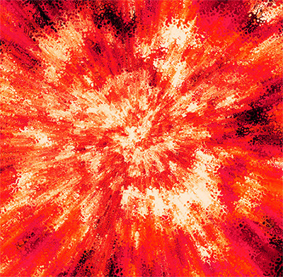 赤い火柱から太陽のような光がほとばしる