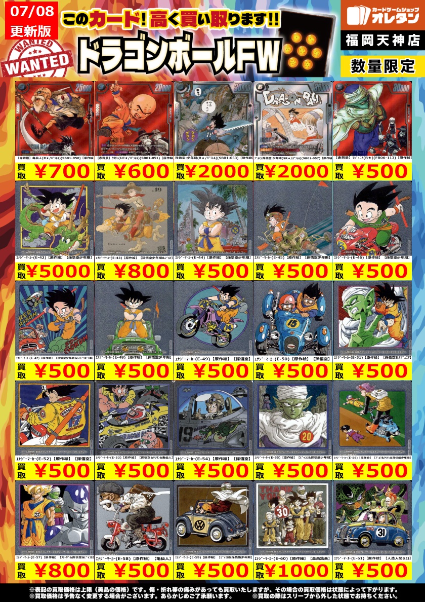 【日本正規品】リアルサイズドラゴンボール【最終値下げ】 DBFW MANGA BOOSTER 01 発売11日目のメルカリ・買取相場 (前回と