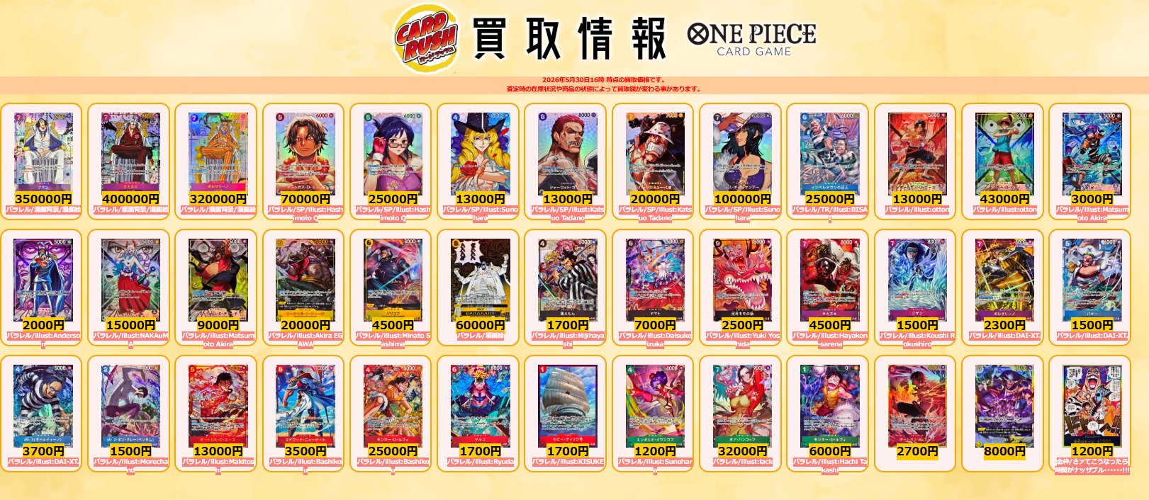 ワンピカード 決戦の刻 パラレル版 初動 メルカリ・買取相場 (前回との
