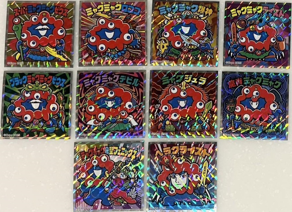 ミャクミャクマンチョコ 全10種 シール画像(表面/裏面)【裏面の