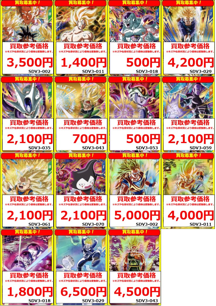 DBSDV3弾 発売4日目のメルカリ・買取相場 (前回との価格比較 DBSDV3弾 発売4日目のメルカリ・買取相場 (前回との価格比較