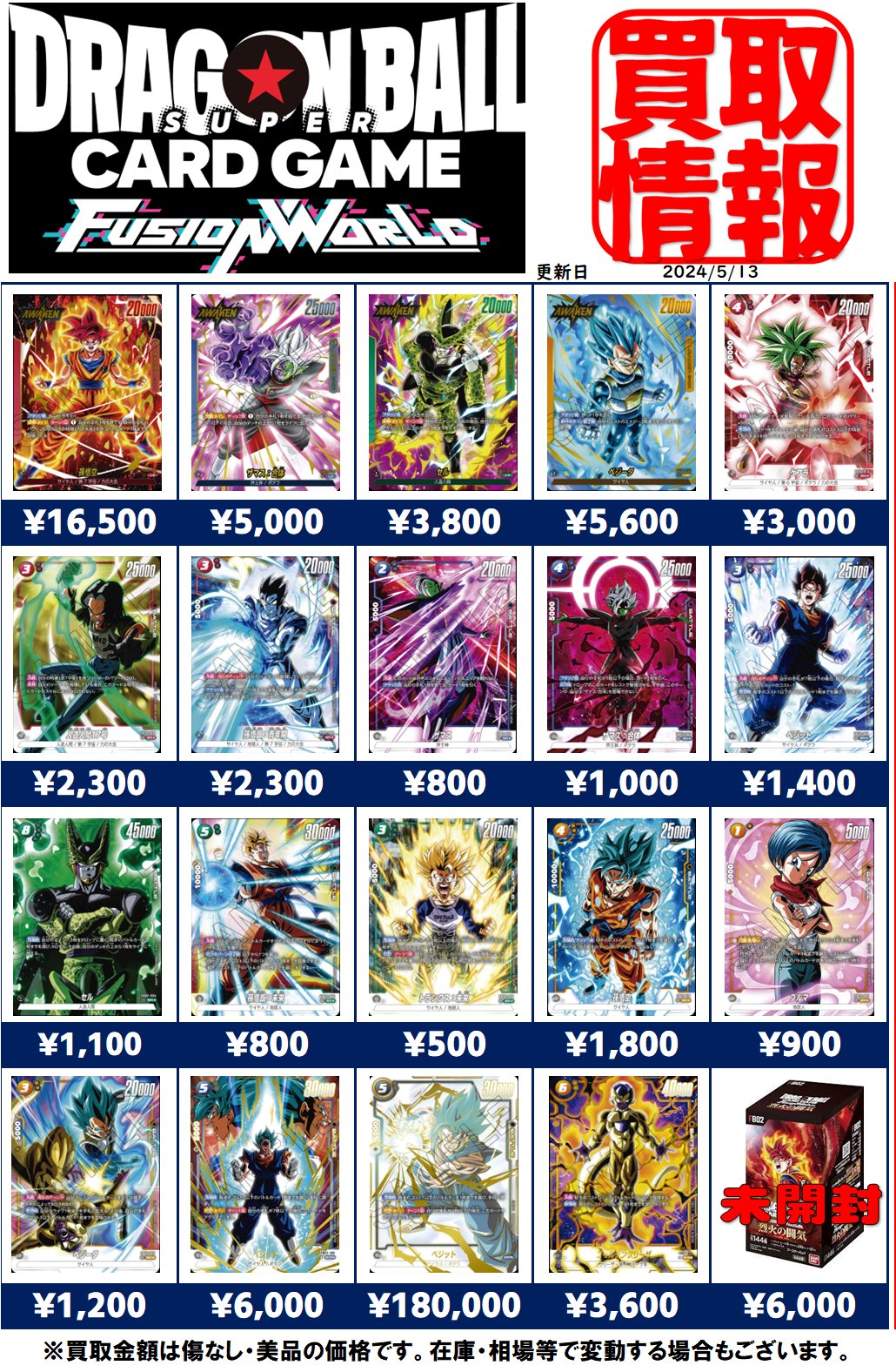 DBFW 烈火の闘気 発売4日目の販売・買取相場(前回との価格比較 DBFW 烈火の闘気 発売4日目の販売・買取相場(前回との価格比較