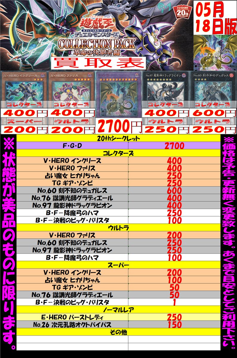 遊戯王 コレクションパック 革命の決闘者編 thシークレット コレクターズ 初動 買取相場 店頭 ネット 11 00時点 F G D 遊戯王 ドラゴンボール通販予約情報局 遊戯王 コレクションパック 革命の決闘者編 thシークレット コレクターズ 初動 買取相場 店頭 ネット 11 00時点 F G D 遊戯王 ドラゴンボール通販予約情報局