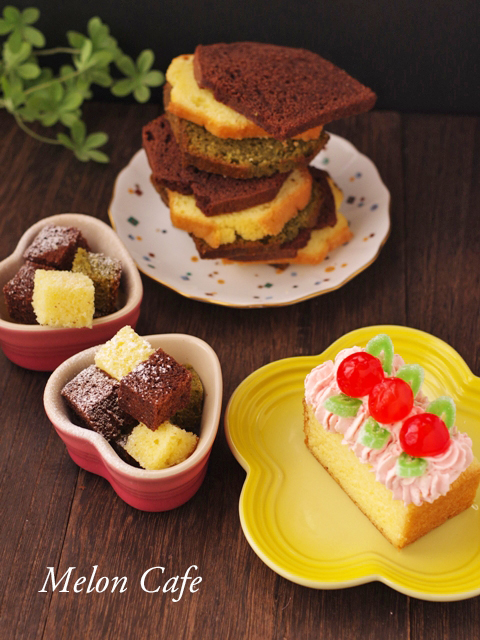 パウンドケーキプレーンとココアと抹茶a