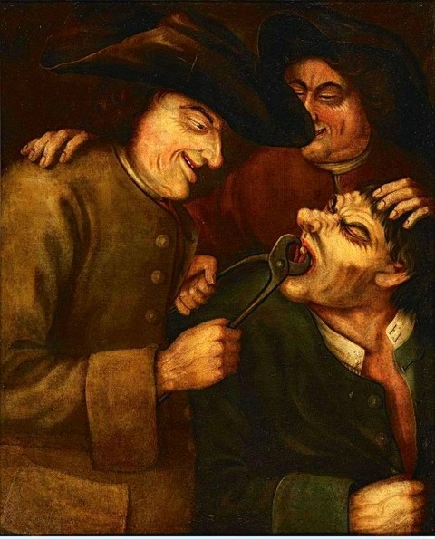 18th century Painting of A Blacksmith Extracting a Tooth